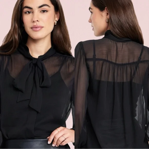 NWTS💓THE OCCASION L💓BLACK SHEER CHIFFON & (FAUX) LEATHER WRAP SKIRT BUNDLE SET💓 - Picture 4 of 14